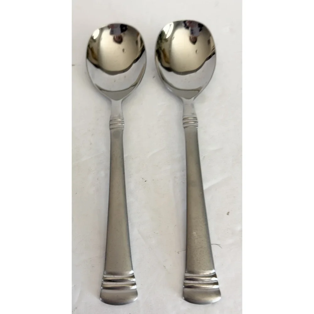 Set of 2 Cambridge Codie Sand Frost Stainless Sugar Spoons Flatware 6